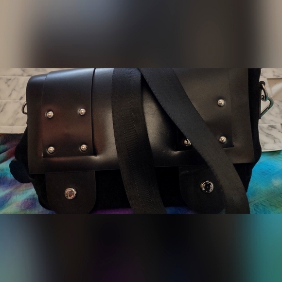 PRUNE . Black suede and bovine leather dotted snap front zipper prune purse. - Picture 4 of 15